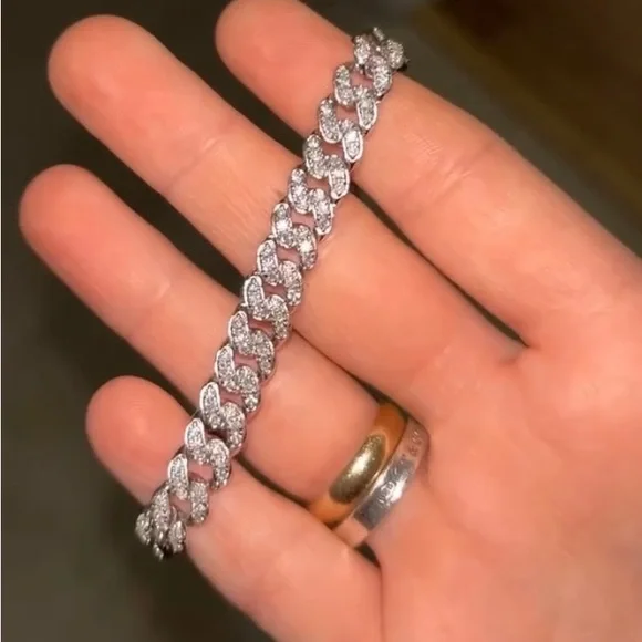 s925 silverBust down cuban link moissanite gemss925 silver bracelet